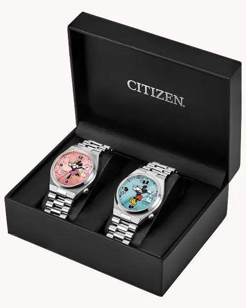 TSUYOSA Mickey Mouse and Minnie Mouse Blue Dial Stainless Steel TSUYOSA Mickey Mouse and Minnie Mouse Blue Dial Stainless Steel